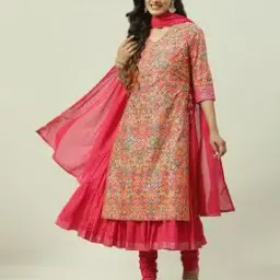 biba Women Floral Print Layered Kurta with Churidar & Dupatta-picture-17