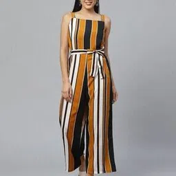 Striped Jumpsuit with Waist Tie-Up-image-4