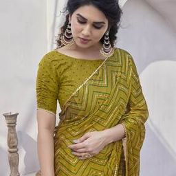 mirchi fashion Women Chevron Print Saree with Blouse Piece-picture-48