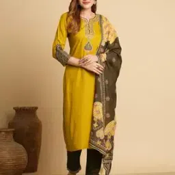 fashor Women Embroidered Straight Kurta with Pants & Dupatta-picture-42