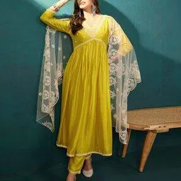 nyrika Women Embroidered Flared Kurta Pants Set with Dupatta-picture-53