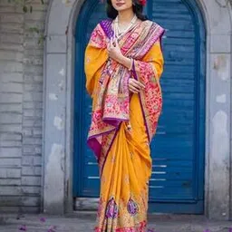 ri-wah Women Kalamkari Print Saree with Contrast Border-picture-53