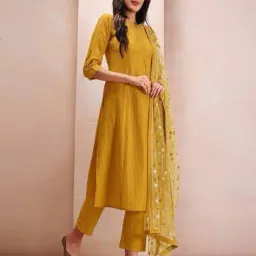 dmunesh fashion Women Embroidered Straight Kurta with Pants & Dupatta image 1