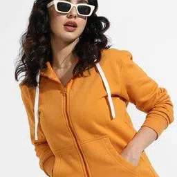 campus sutra Zip-Front Hoodie with Split-Kangaroo Pockets-picture-29