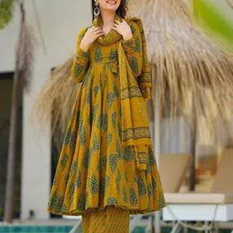 wedani Women Leaf Print Anarkali Kurta Set with Dupatta-picture-40