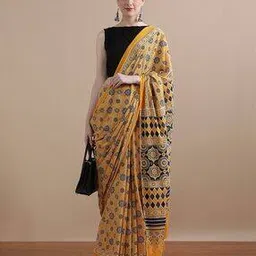 jaipur kurti Women Geometric Print Pure Cotton Mulmul Saree-picture-17