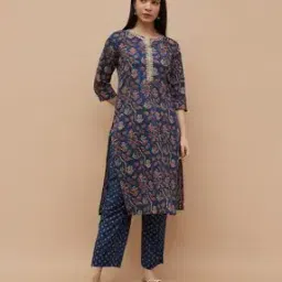 melange by lifestyle Women Abstract Kurta Set-picture-12