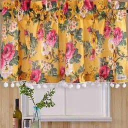 handicraft-palace Floral Print Kitchen Window Curtain with Pom-Pom-picture-29