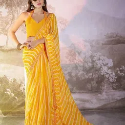 yf yipsy fashion Women Leheriya Print Saree with Lace Border image 1