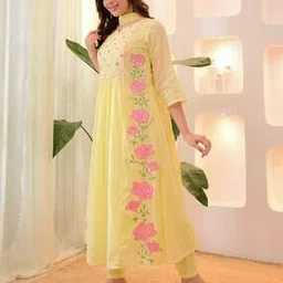 momina fashion Women Embroidered A-Line Kurta Suit Set-picture-24