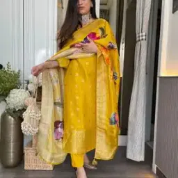 indie picks Women Floral Woven Straight Kurta Suit Set-picture-43