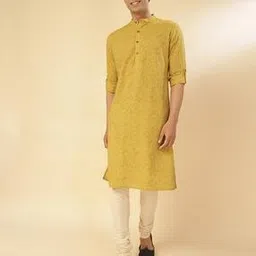 fabindia Men Printed Slim Fit Long Kurta with Mandarin Collar-picture-49