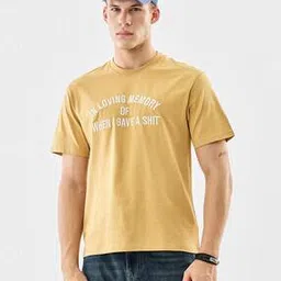 Men Typographic Print Regular Fit Crew-Neck Cotton T-Shirt-image-14