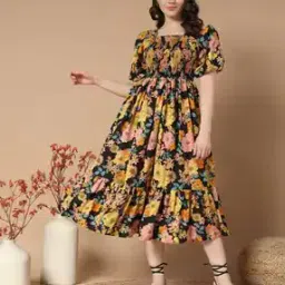 Women Floral Print Fit & Flare Dress-image-41