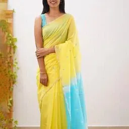 ville fashion Women Woven Linen Saree with Contrast Pallu-picture-30