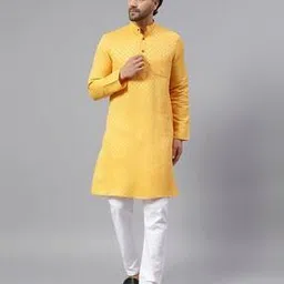 latest chikan Men Regular Fit Mandarin Collar Straight Kurta-picture-12