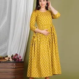 gujari Women Floral Print Maternity Fit & Flare Dress-picture-47