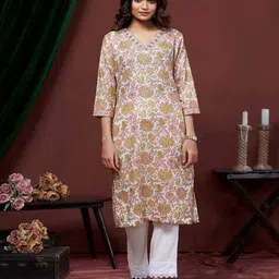 revangi Women Floral Print Straight Kurti image 1
