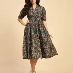 leia Women Floral Print Midi Fit and Flare Dress image 1