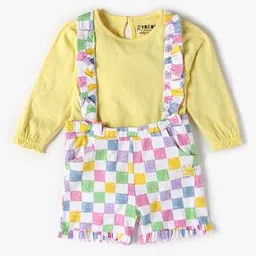 inf frendz Girls Peppy Checked Dungaree with Top-picture-12
