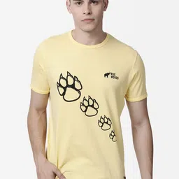 RUG WOODS Men Yellow Printed Slim Fit Round Neck Pure Cotton T-shirt-picture-35