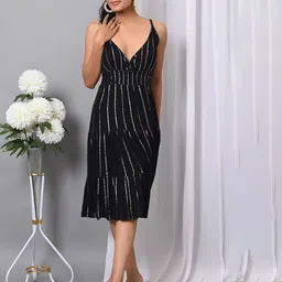 VYMO Striped Shoulder Straps Empire Dress-picture-23