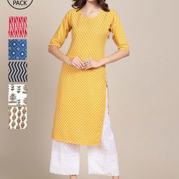 7threads KALINI Women Pack of 6 Geometric Printed Crepe Kurta-picture-17