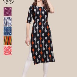 7threads KALINI Pack Of 6 Women Printed Straight  Crepe Kurta-picture-24