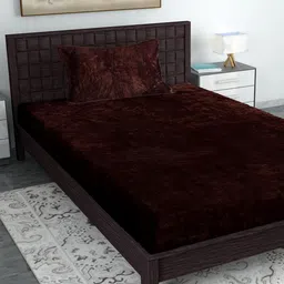 SOKNACK Brown 300 TC Single Bedsheet with 1 Pillow Cover-image-10