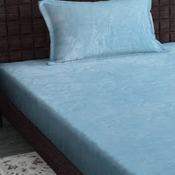SOKNACK Turquoise Blue 300 TC Single Bedsheet with 1 Pillow Cover image 5
