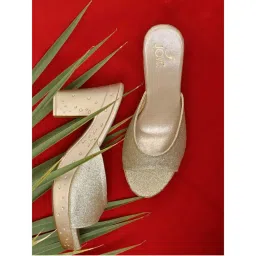 Jove Women Golden Glitter Sandal Heels-image-5