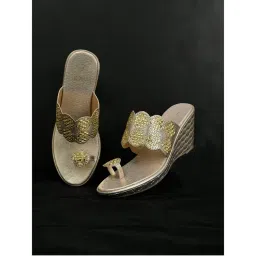 Jove Women Gold Embellished Wedge Heels-image-8