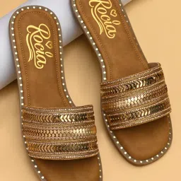 ROCIA By Regal Antique Gold Women Pretty Embellished Flats-image-71