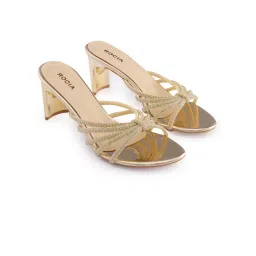 ROCIA Gold Women Strappy Diamond Block Sandal Heels image 3