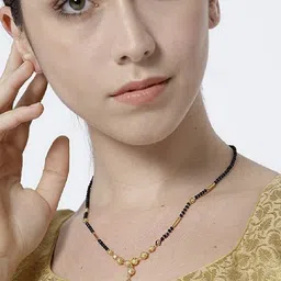 JEWEL WORLD Set Of 3 Gold-Plated CZ-Studded Mangalsutra With Chain & Ring image 5