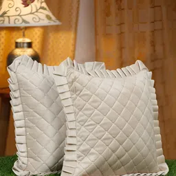 HOSTA HOMES Cream-Coloured 2 Pieces Velvet Geometric Square Cushion Covers-image-39