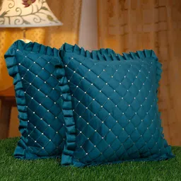 HOSTA HOMES Green 2 Pieces Velvet Embroidered Square Cushion Covers-picture-12