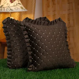 HOSTA HOMES Brown 2 Pieces Velvet Embroidered Square Cushion Covers-image-83