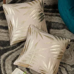 HOSTA HOMES Cream-Coloured & Gold-Toned Set of 2 Velvet Square Cushion Covers image 1