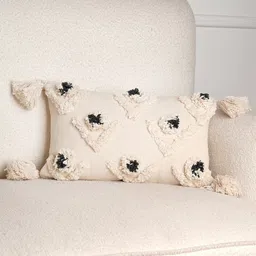 Art Avenue Off White Self Design Cotton Rectangle Cushion Cover-picture-17