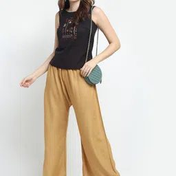 TAG 7 Women Pack of 2 Navy Blue & Beige Solid Flared Palazzos image 4