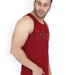 SLOWLORIS Printed Combed Cotton Bio-Wash Gym Vest SL26 CHS MAROON image 3