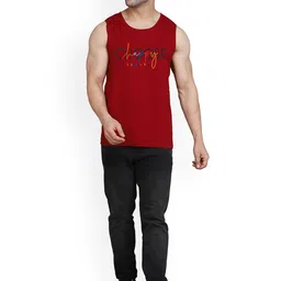 SLOWLORIS Printed Combed Cotton Bio-Wash Gym Vest SL26 CHS MAROON image 4