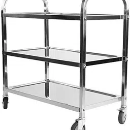 generic Indian Decor. 557381 Stainless Steel 3 Tier Utility Cart with Wheels Kitchen Island Trolley Serving Cart Catering Storage Shelf with Locking Wheels for Hotels Restaurant Home Use - Stainless Steel image 5