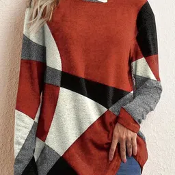 kpop Geometric Print Round Neck Long Sleeves Top-picture-29