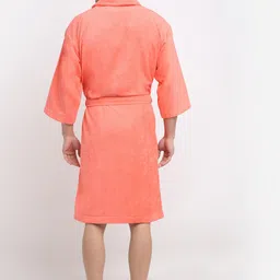 Creeva Unisex Coral-Coloured Solid Bath Robe With Pockets image 5