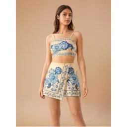 WomanLikeU Off White and Blue Floral Printed Co-Ord Set-image-23