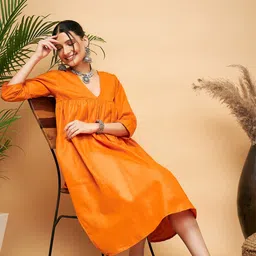 InWeave Orange A-Line Pure Cotton Kurta with Palazzos image 4