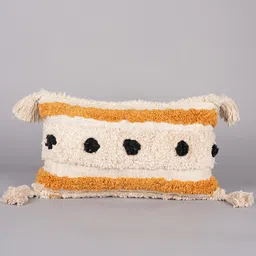 Art Avenue Cream-Coloured & Yellow Self Design Rectangle Cushion Cover image 2