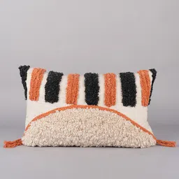 Art Avenue Cream-Coloured & Orange Self Design Cotton Rectangle Cushion Cover image 2